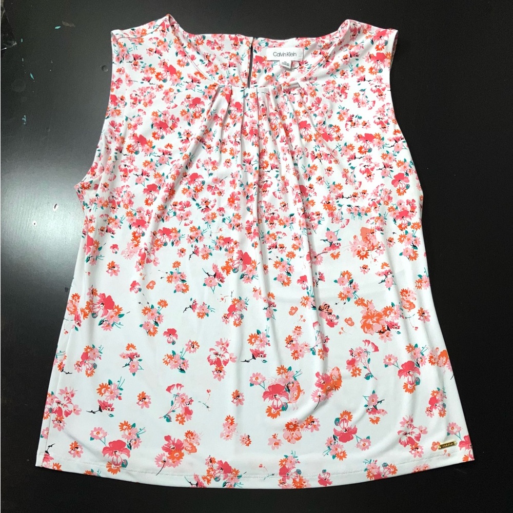 Calvin Klein Women’s XL sleeveless lightweight floral blouse - Picture 2 of 14